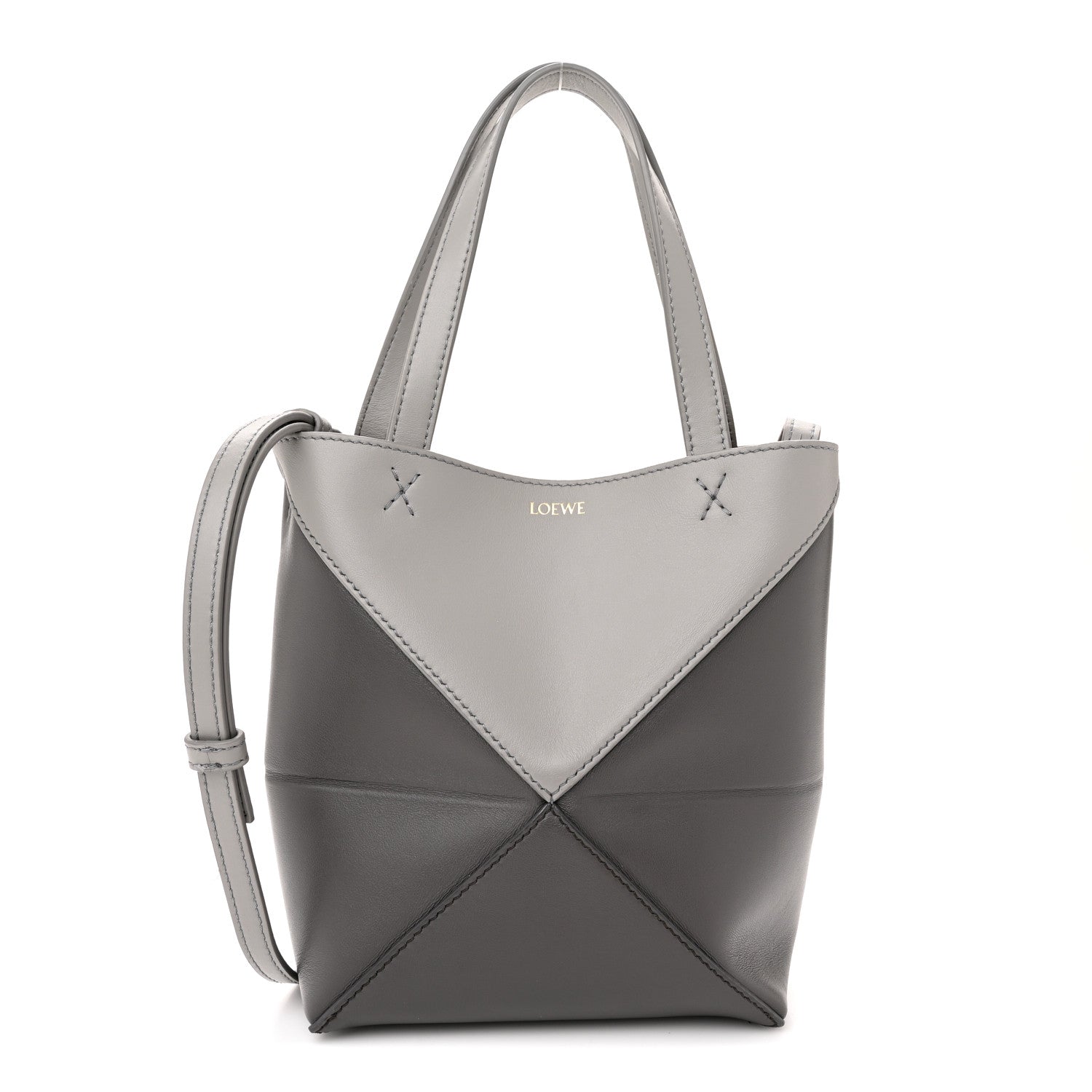 Loewe Shiny Calfskin Mini Puzzle Fold Tote Pearl Grey Dark Grey 1 of 14