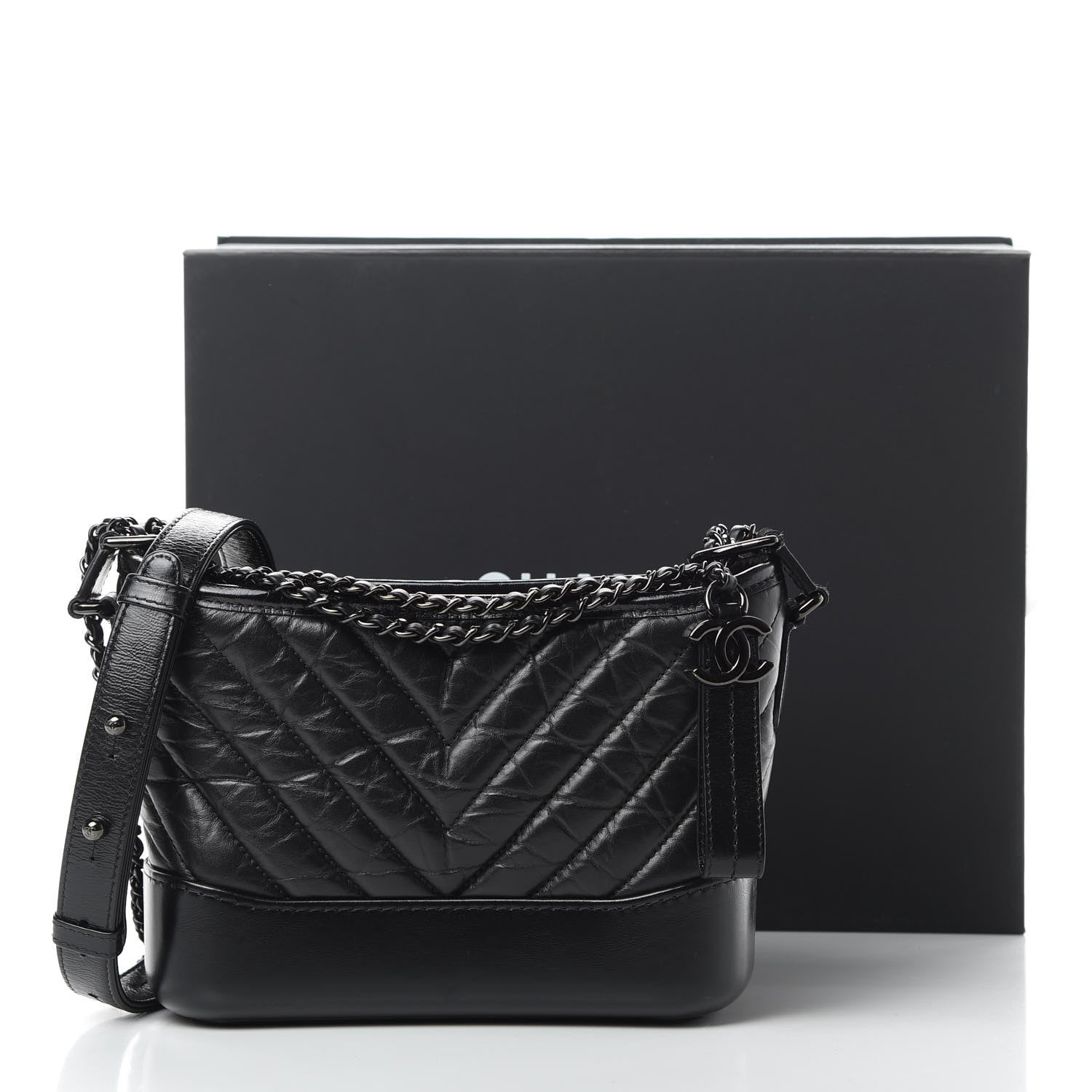 Chanel Aged Calfskin Chevron Quilted Small Gabrielle Hobo So Black 13 of 13