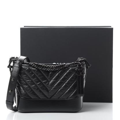 Chanel Aged Calfskin Chevron Quilted Small Gabrielle Hobo So Black 13 of 13