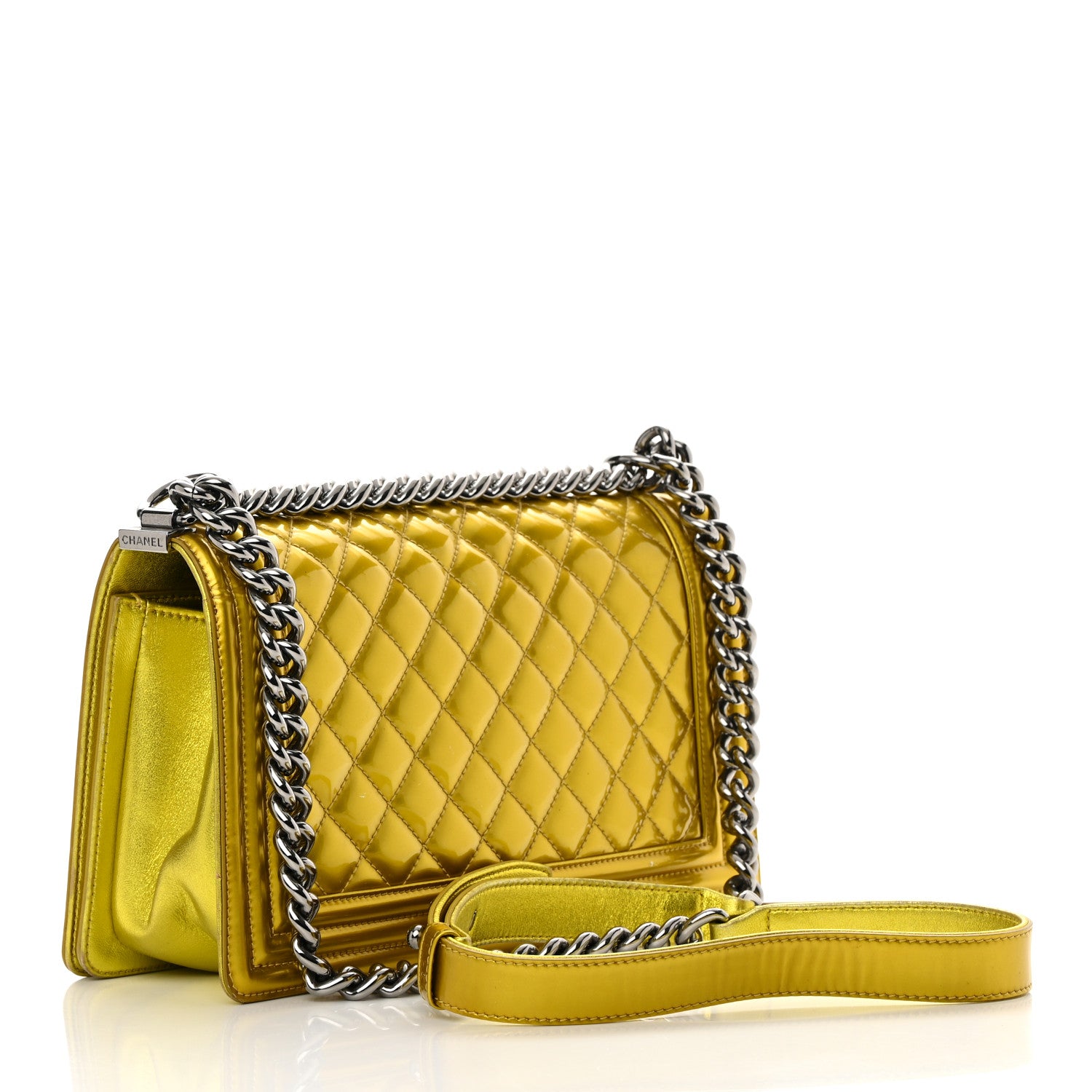 Chanel Metallic Patent Calfskin Quilted Medium Boy Flap Gold 2 of 16