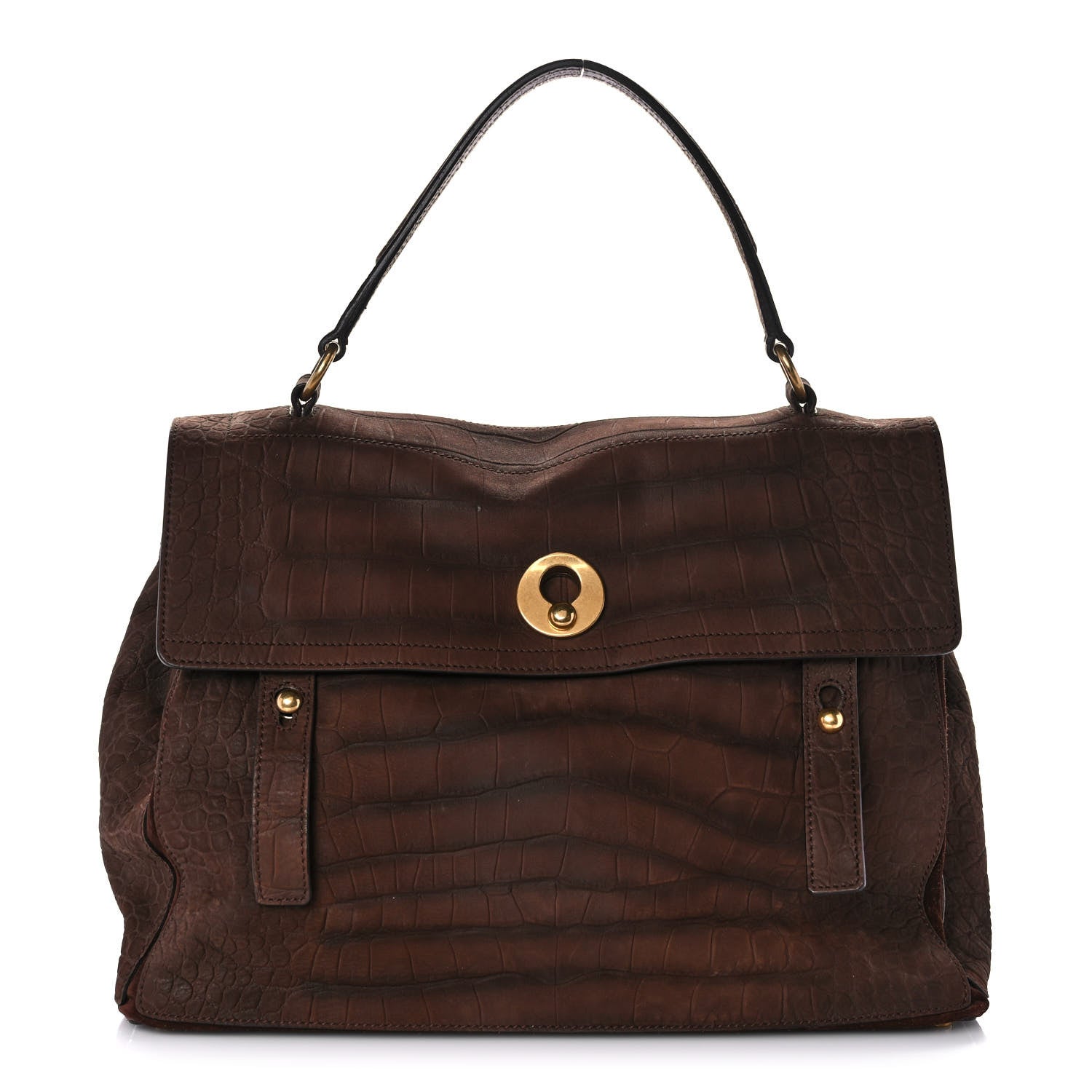 Saint Laurent Nubuck Crocodile Embossed Large Muse Two Brown 1 of 10