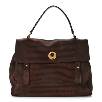 Saint Laurent Nubuck Crocodile Embossed Large Muse Two Brown 1 of 10