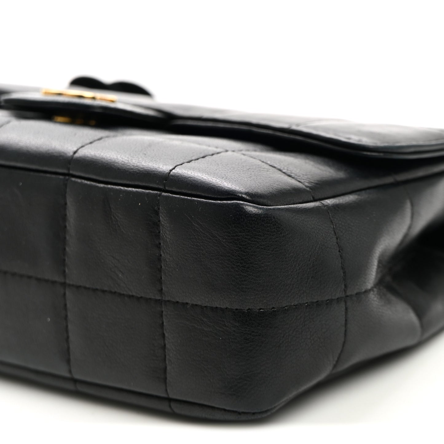 Lambskin Quilted Mini Chocolate Bar Camellia Flap Black