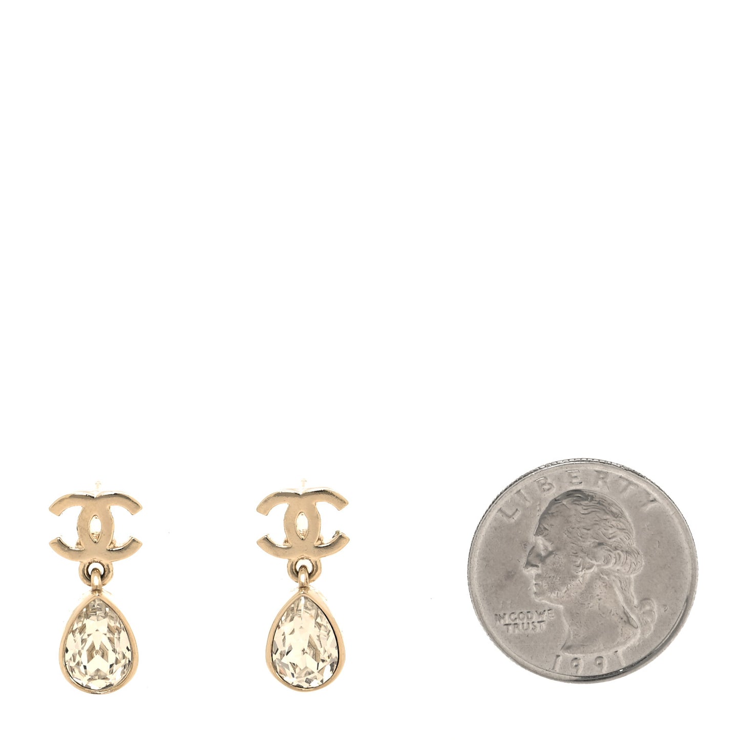 Crystal CC Tear Drop Earrings Gold