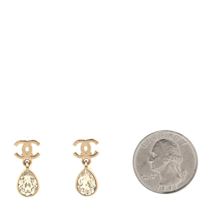 Chanel Crystal CC Tear Drop Earrings Gold 2 of 5