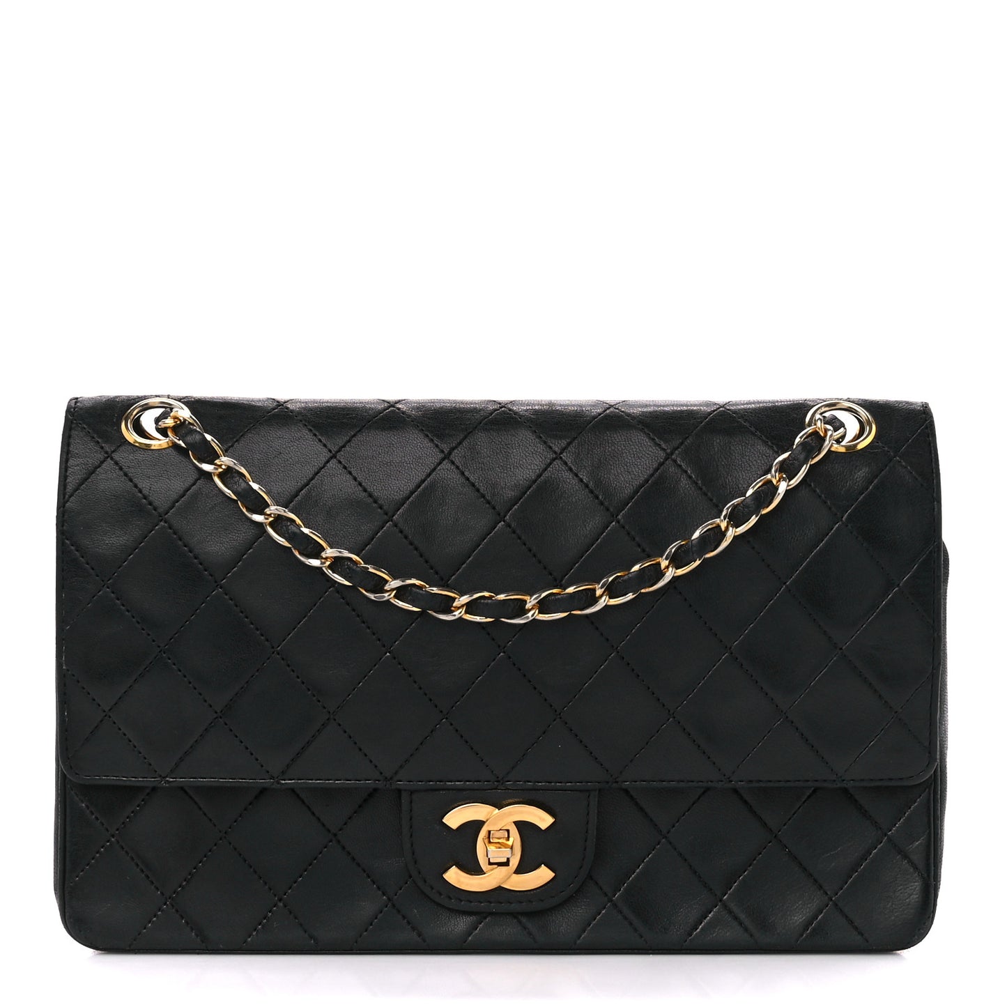 Lambskin Quilted Small Double Flap Black
