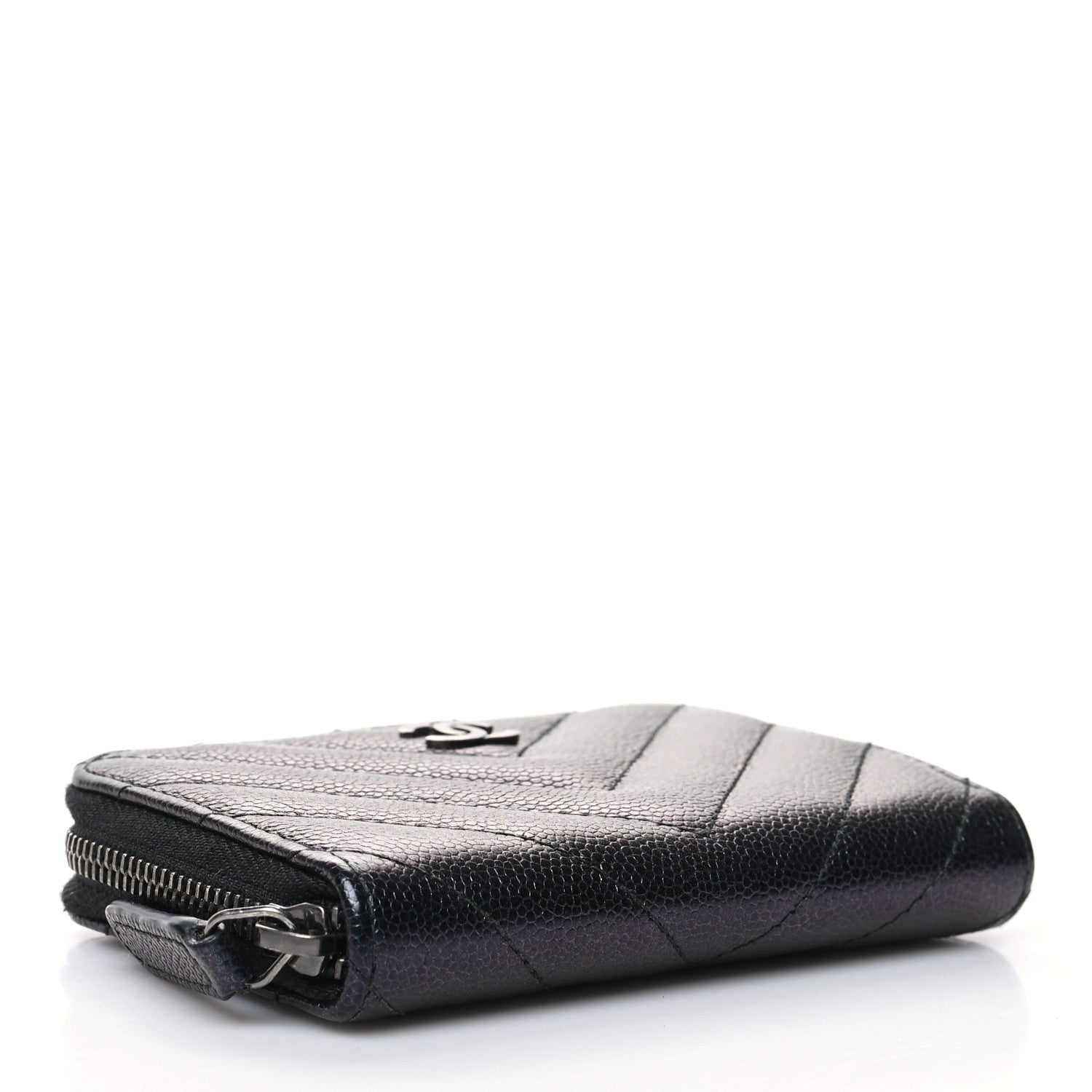 Chanel Iridescent Caviar Chevron Quilted Zip Around Coin Purse Black 4 of 11
