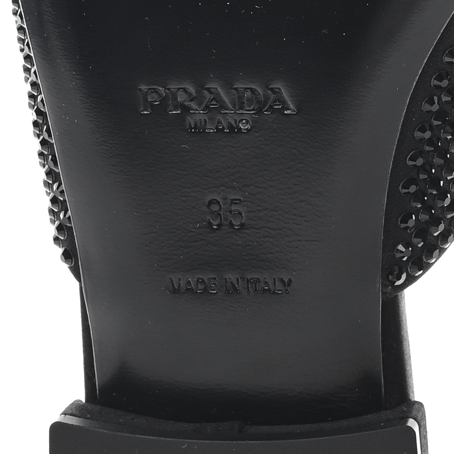 Prada Satin Crystal Logo 10mm Slide Sandals  35 Black 7 of 8