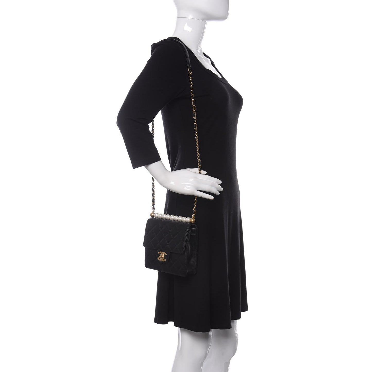 Goatskin Quilted Chic Pearls Flap Black