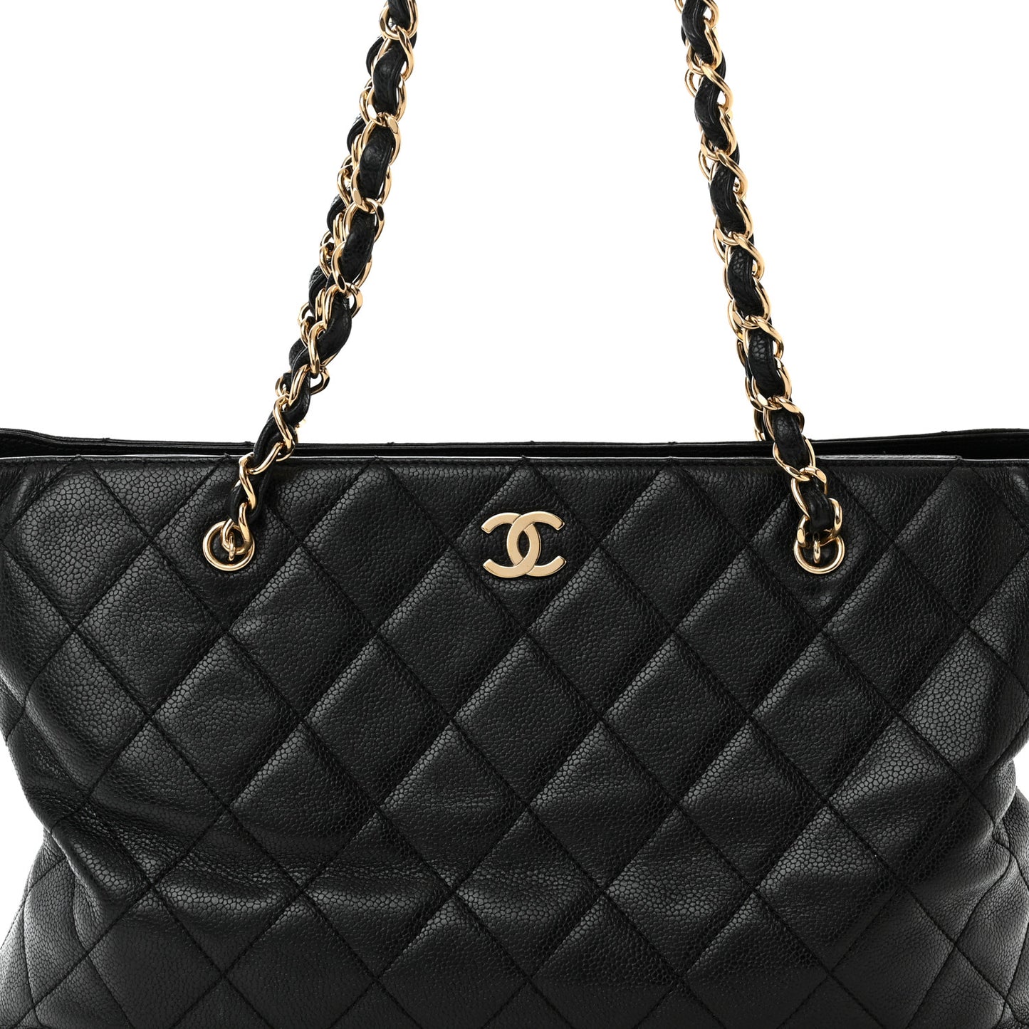 Caviar Quilted Shopping Tote Black