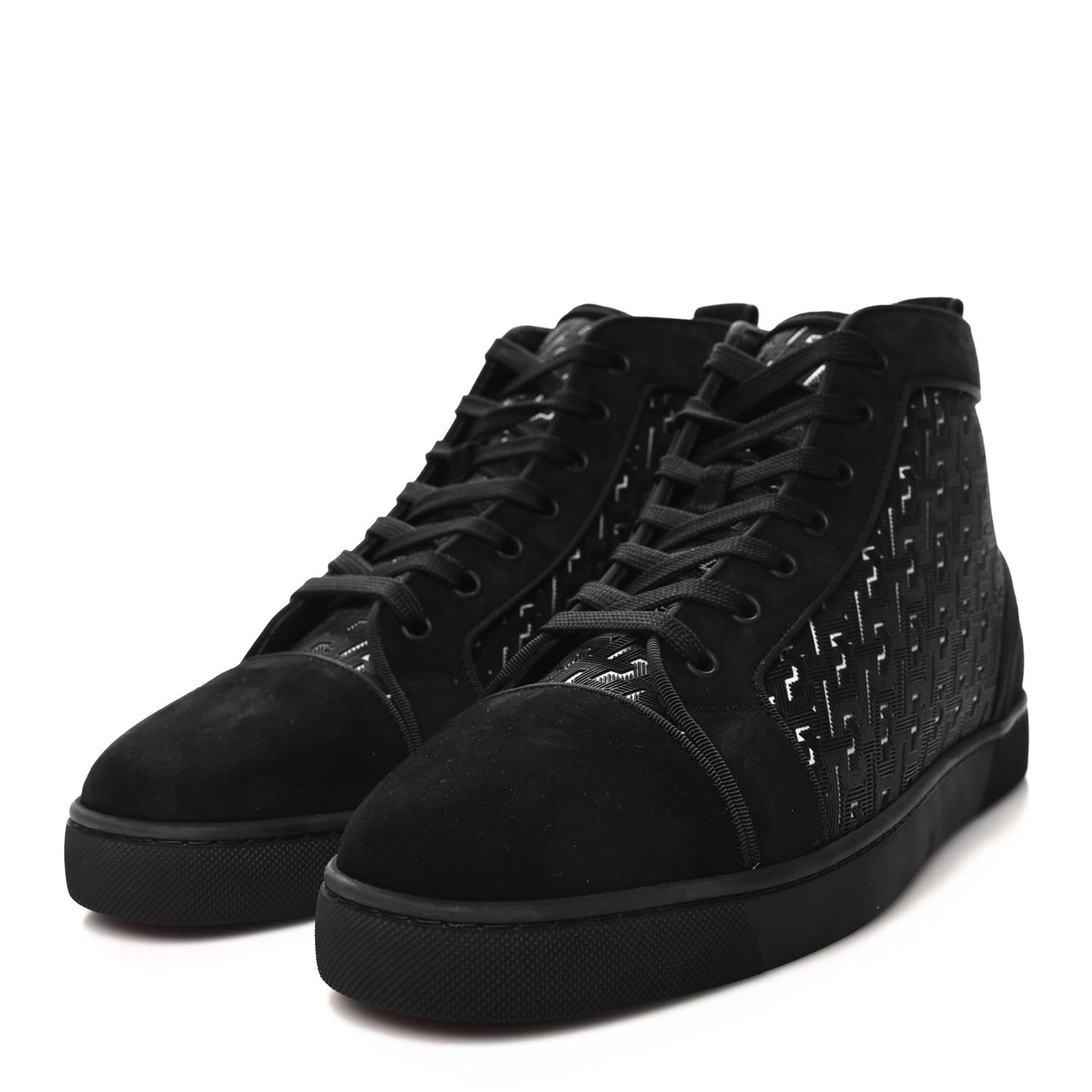Suede Calfskin Techno CL Embossed Louis Orlato Flat High Top Sneakers 43 Black White