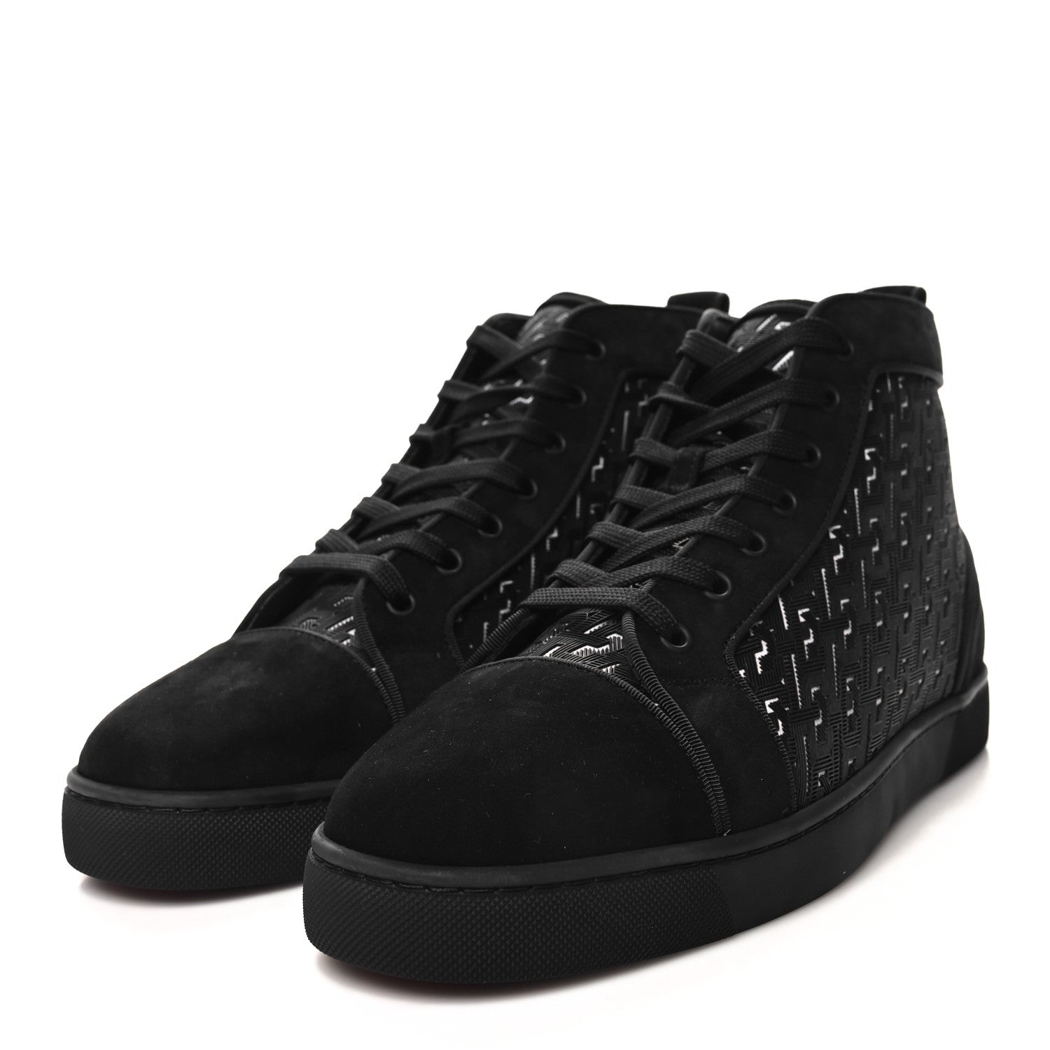 Christian Louboutin Suede Calfskin Techno CL Embossed Louis Orlato Flat High Top Sneakers 43 Black White 3 of 8