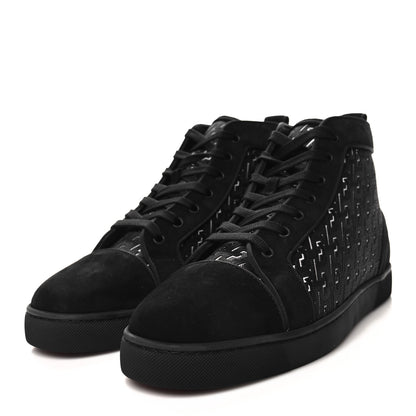 Christian Louboutin Suede Calfskin Techno CL Embossed Louis Orlato Flat High Top Sneakers 43 Black White 3 of 8