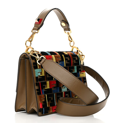 Fendi Vitello Liberty Velvet FF 1974 Hearts Padlock Embroidered Kan I Shoulder Bag Fango Multicolor 3 of 19