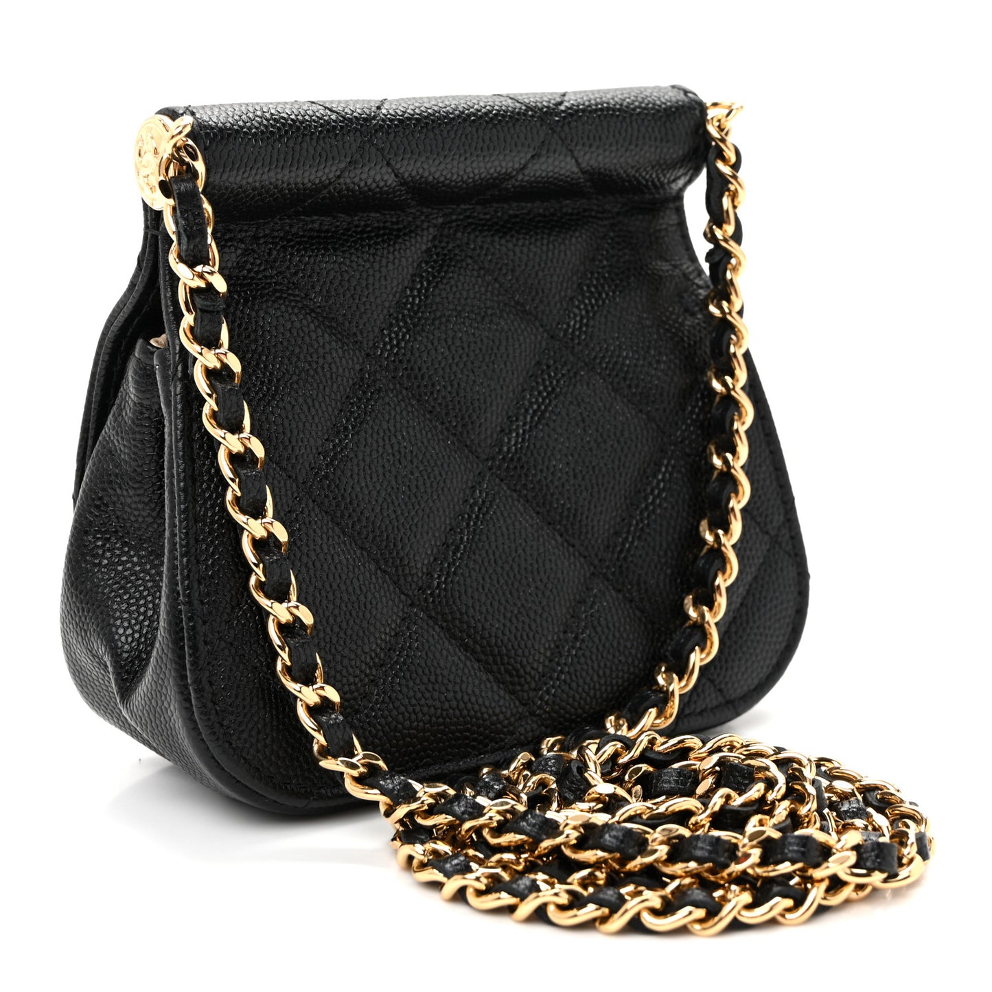 Caviar Quilted Mini Bar Flap Clutch With Chain Black