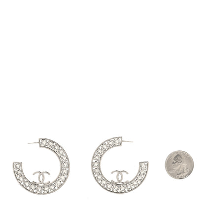 Chanel Crystal CC Hoop Earrings Silver 5 of 8