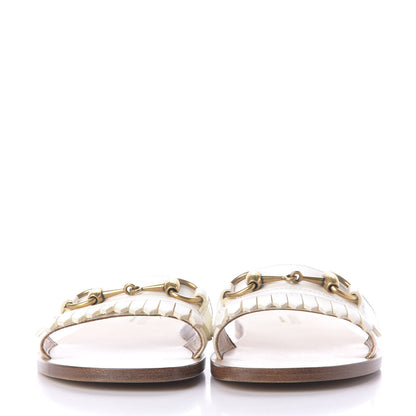 Gucci Malaga Kid Fringe Horsebit Slide Sandals 35 White 2 of 11