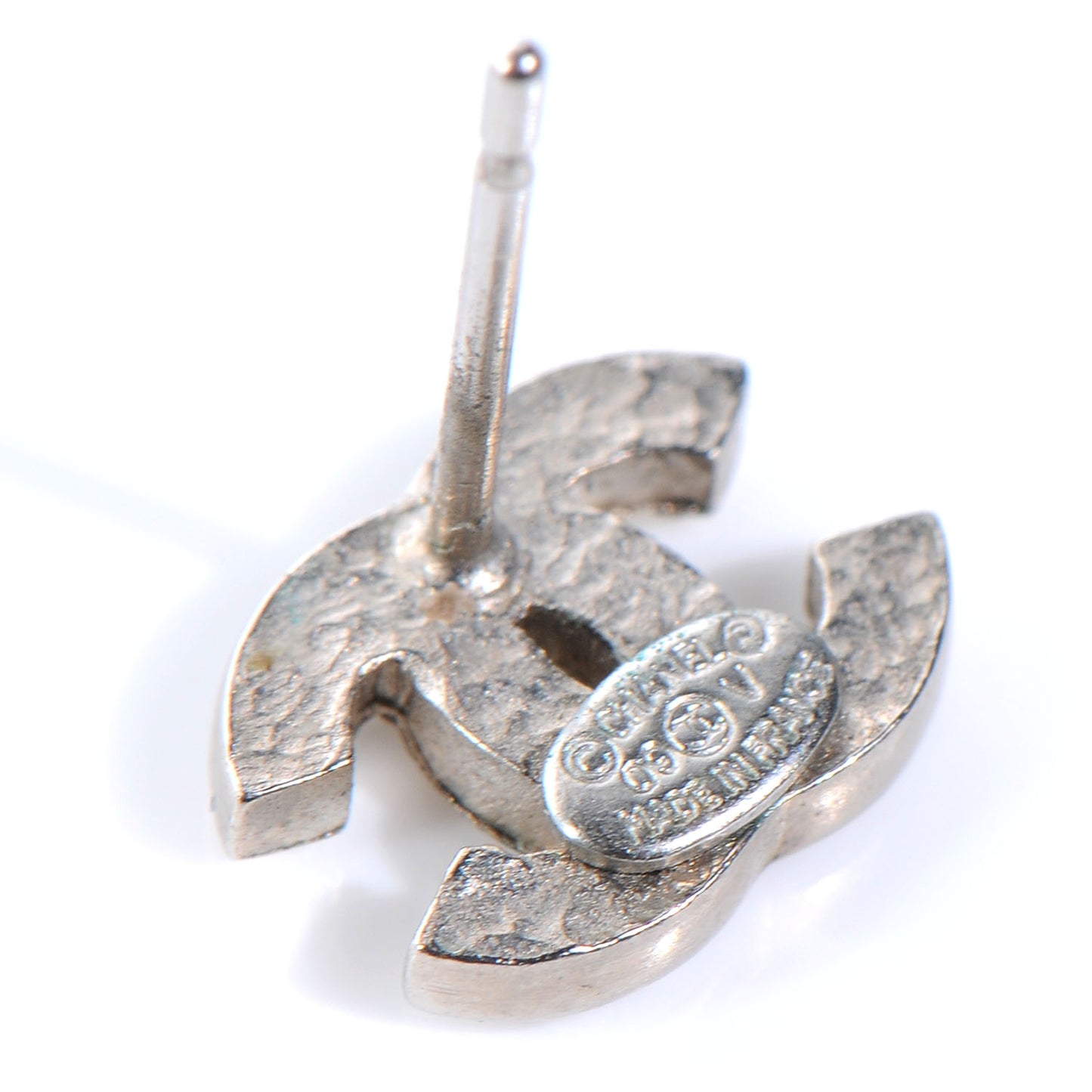 Crystal CC Logo Rhinestone Earrings Silver