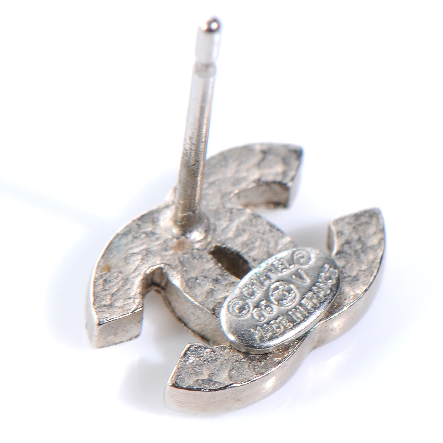 Chanel Crystal CC Logo Rhinestone Earrings Silver 4 of 5