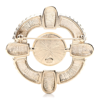 Chanel Crystal Pearl Enamel CC Brooch Gold Pink 3 of 4