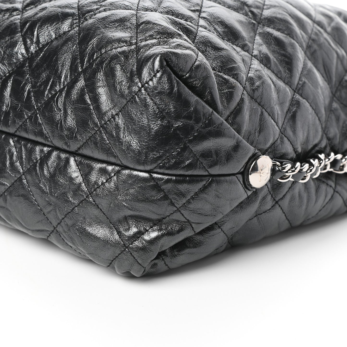 Crackled Calfskin Quilted Large Big Bang Hobo Black