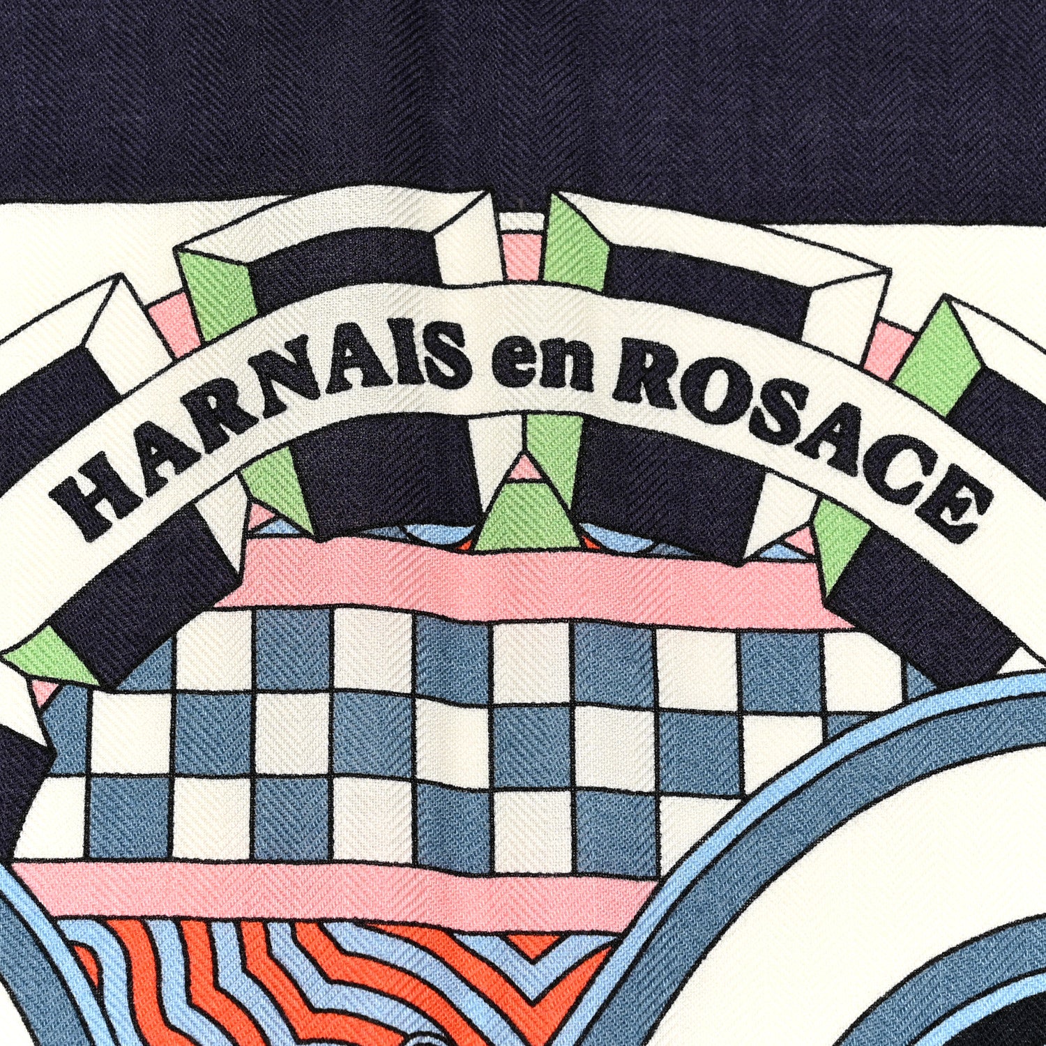 Hermes Cashmere Silk Harnais en Rosace Shawl 140 Marine White Multicolor 5 of 5