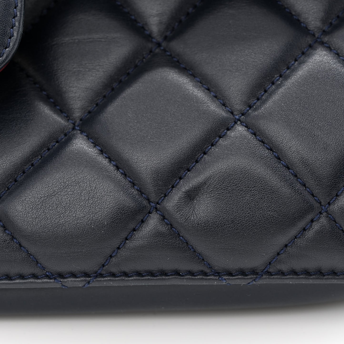 Calfskin Quilted Large Perfect Edge Flap Navy