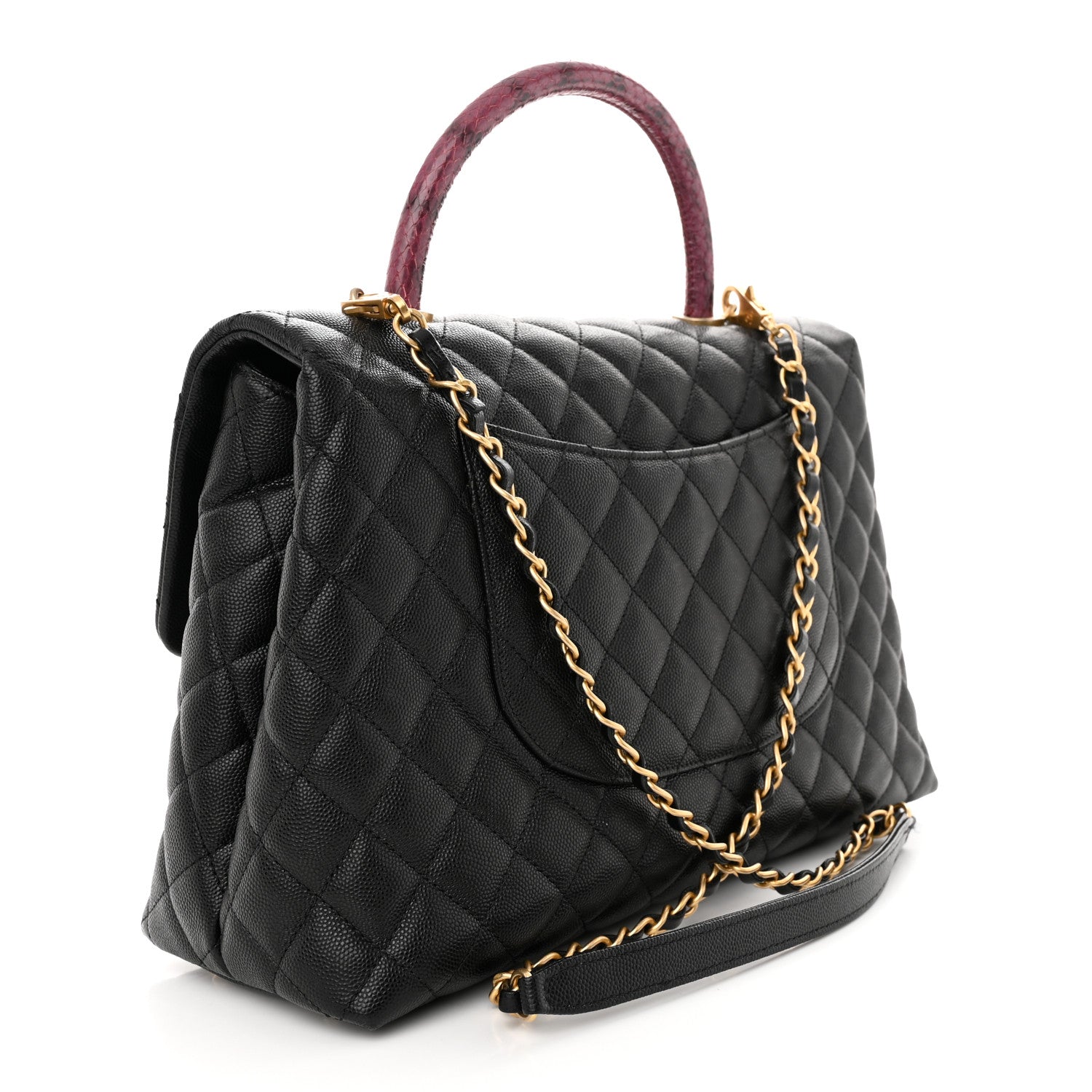 Chanel Caviar Elaphe Quilted Medium Coco Handle Flap Black Burgundy 3 of 10