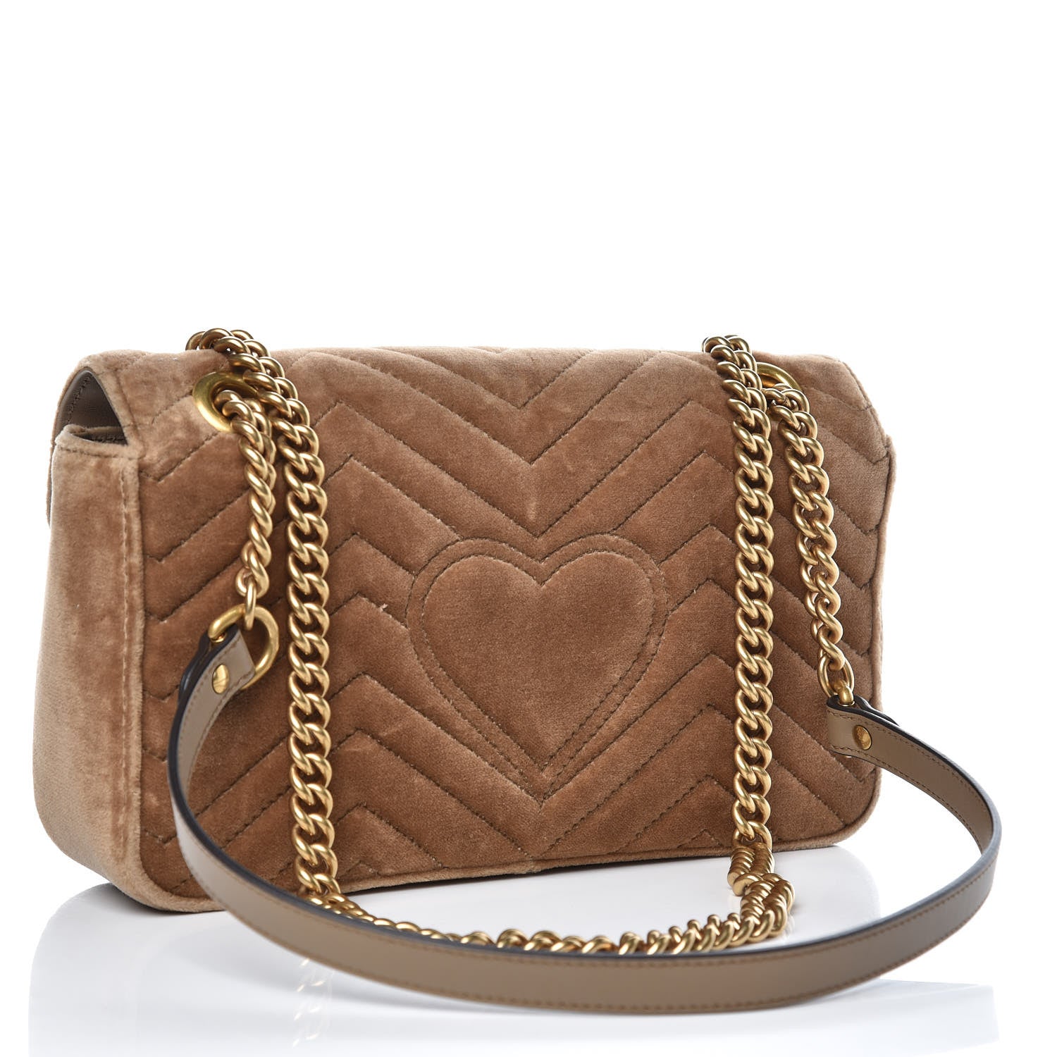 Gucci Velvet Matelasse Small GG Marmont Shoulder Bag Taupe 3 of 7