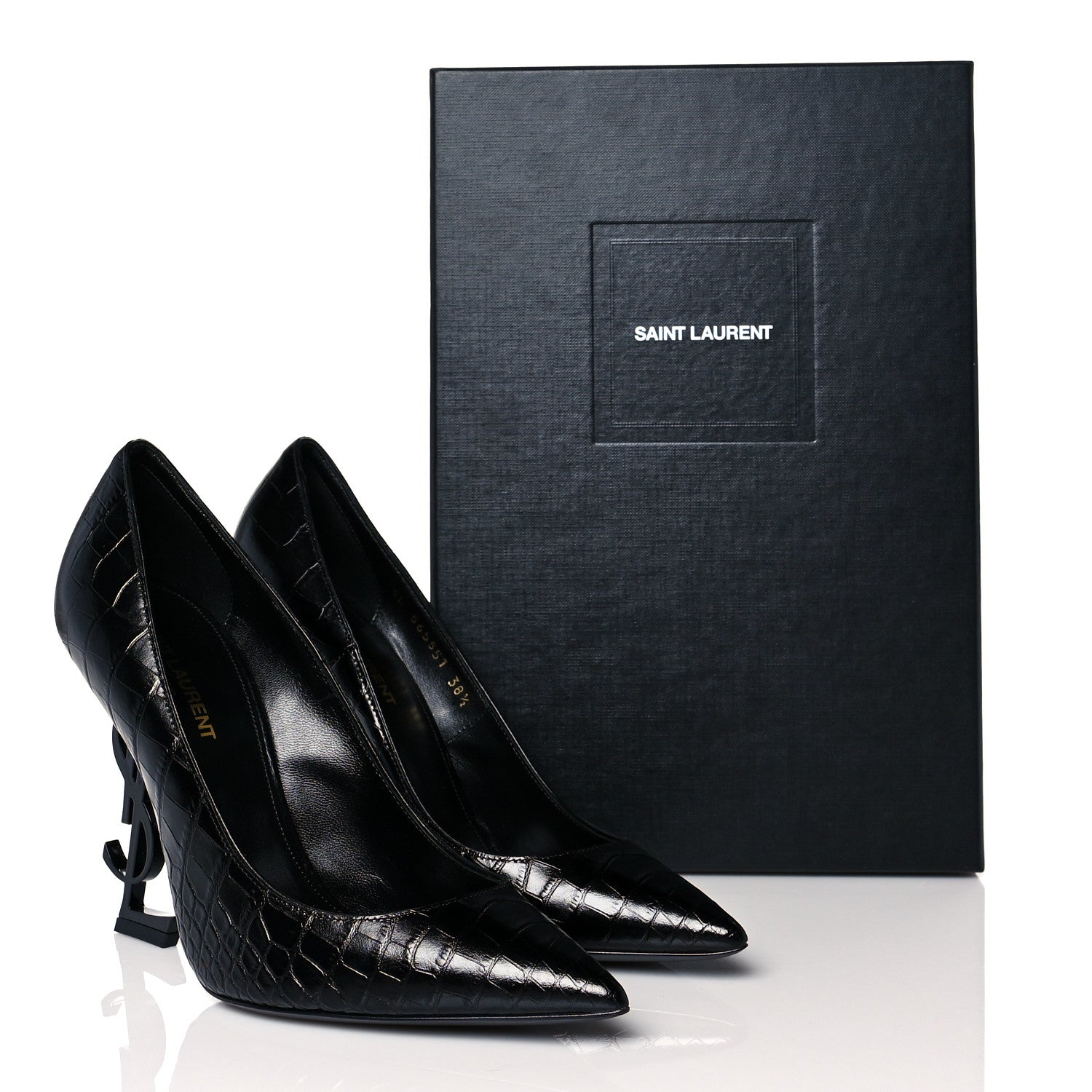 Saint Laurent Calfskin Crocodile Embossed Opyum 110 Pumps 38.5 Black 10 of 10