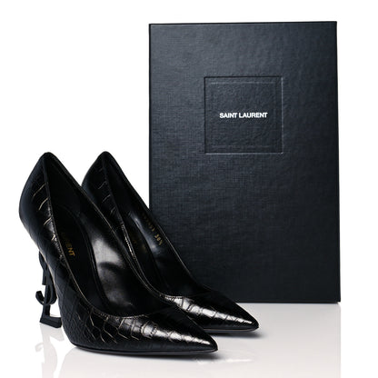 Saint Laurent Calfskin Crocodile Embossed Opyum 110 Pumps 38.5 Black 10 of 10