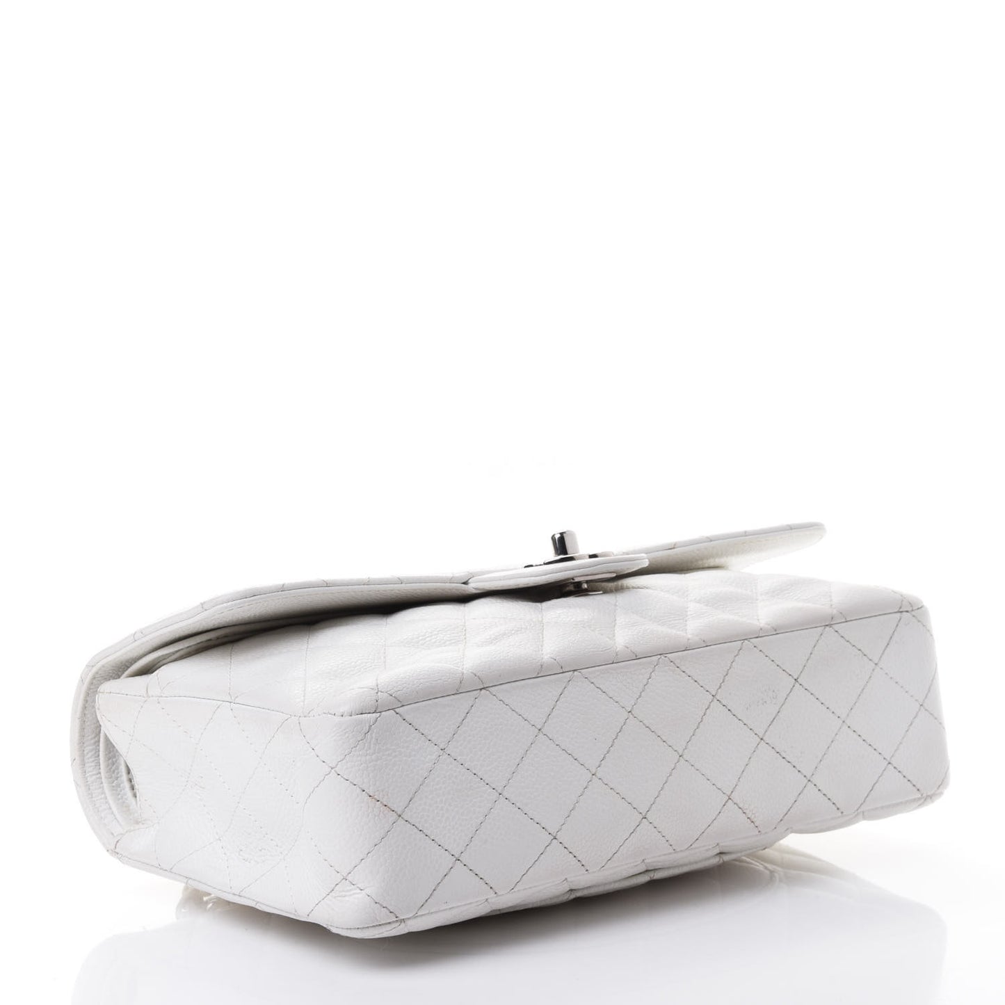 Caviar Quilted Medium Double Flap White