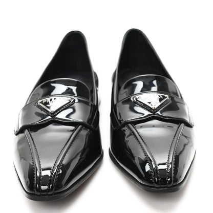 Prada Vernice Triangle Pointed Toe 25mm Loafers 37.5 Black 2 of 9