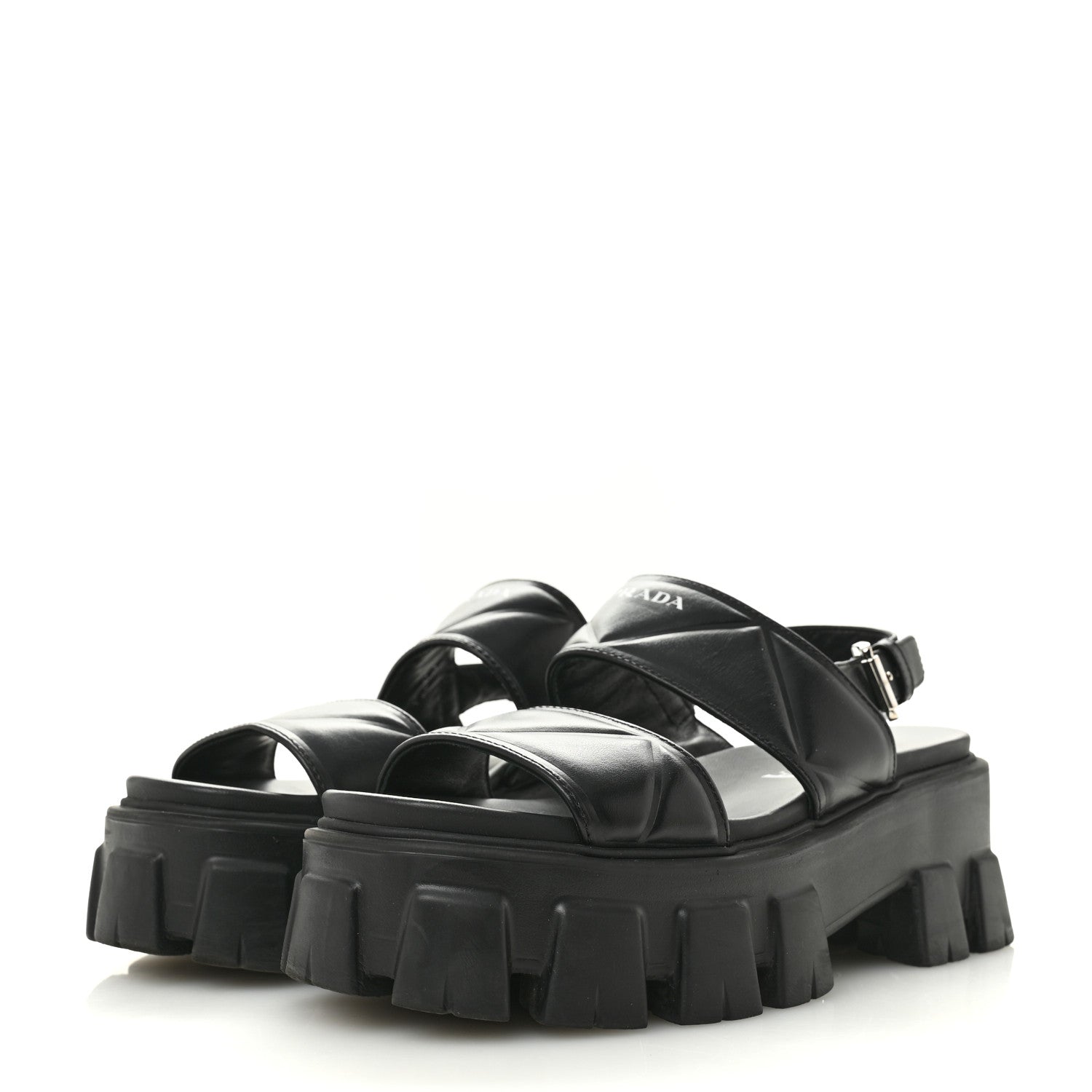 Prada Nappa Soft Logo Padded Monolith 55mm Sandals 37.5 Black 4 of 11