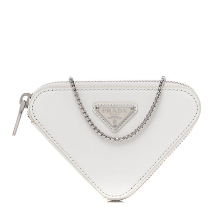 Prada Spazzolato Mini Triangle Chain Crossbody Pouch White 1 of 8