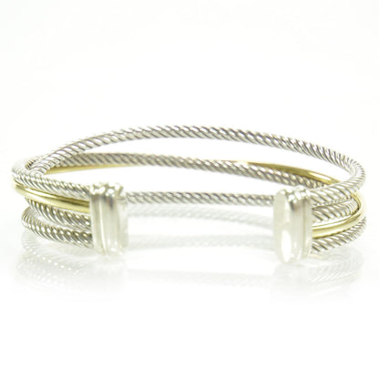 David Yurman Sterling Silver and 18k Gold Crossover Cuff 3 of 6