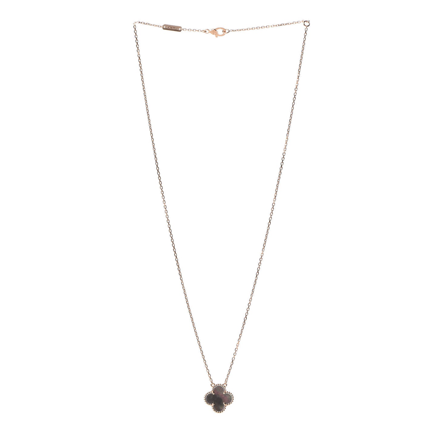 18K Rose Gold Gray Mother of Pearl Vintage Alhambra Pendant Necklace