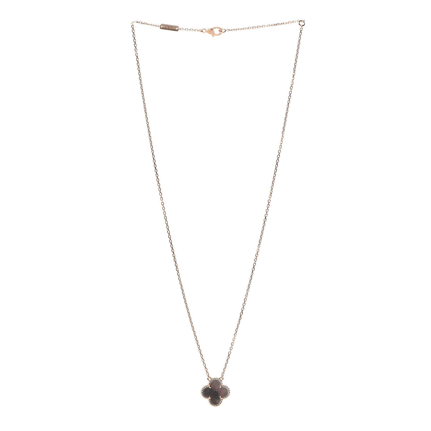 Van Cleef & Arpels 18K Rose Gold Gray Mother of Pearl Vintage Alhambra Pendant Necklace 3 of 8