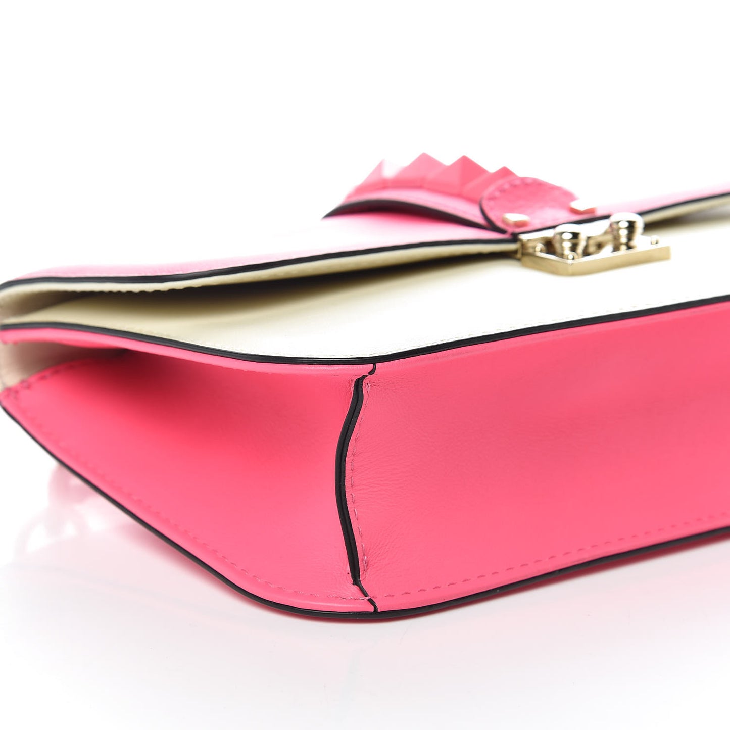 Vitello Medium Glam Lock Rockstud Flap Fuxia Fluo Light Ivory
