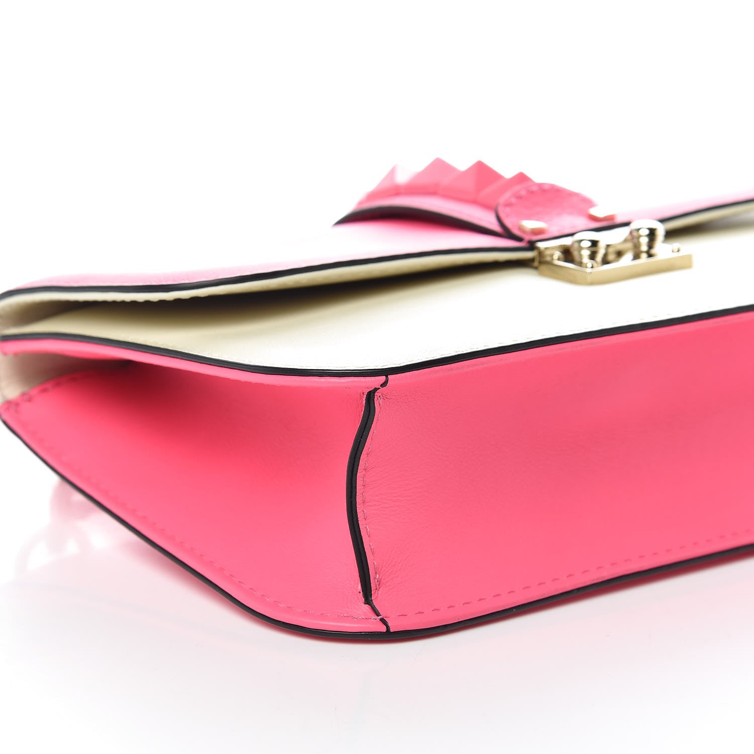 Valentino Garavani Vitello Medium Glam Lock Rockstud Flap Fuxia Fluo Light Ivory 5 of 10