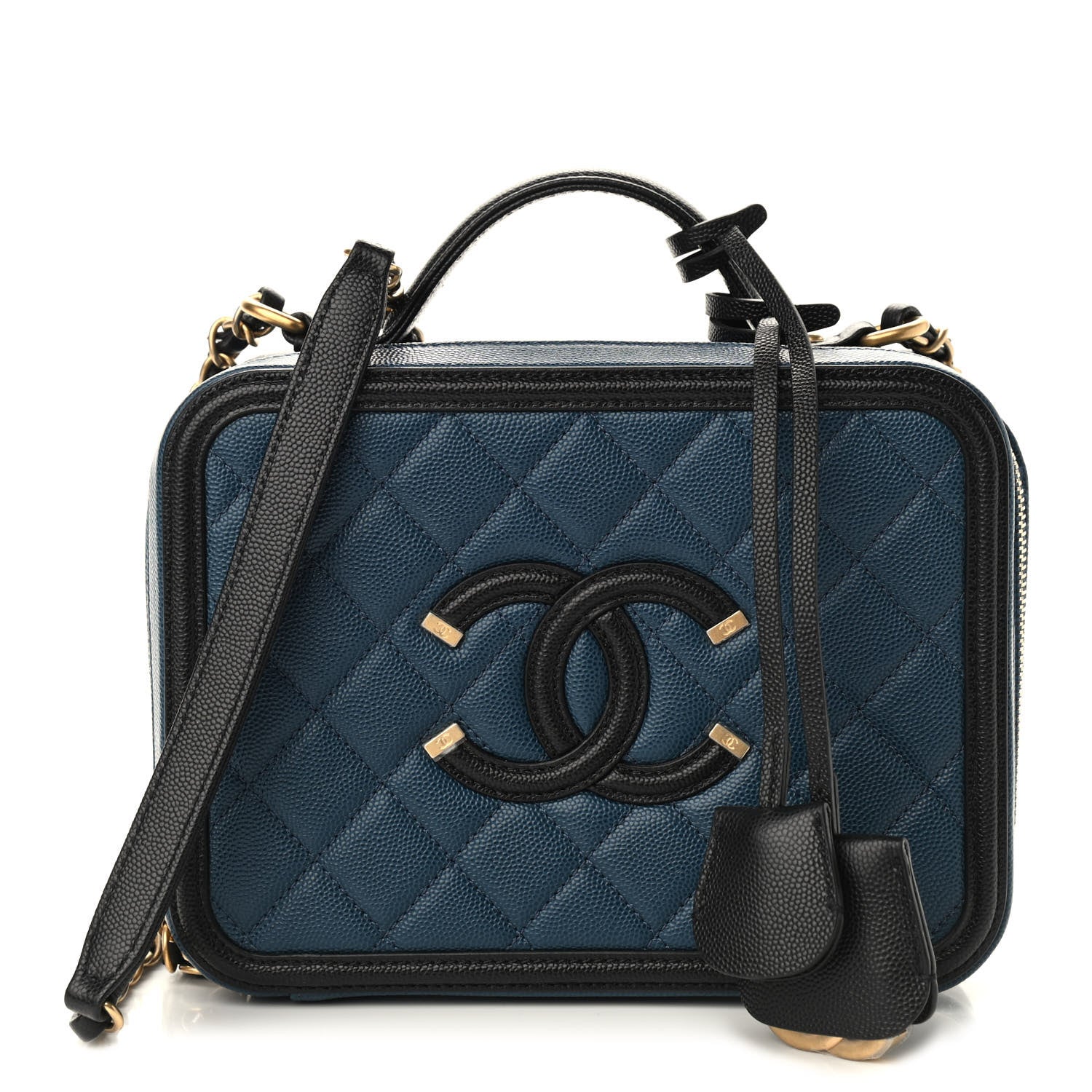 Chanel Caviar Quilted Medium CC Filigree Vanity Case Navy Black 1 of 9