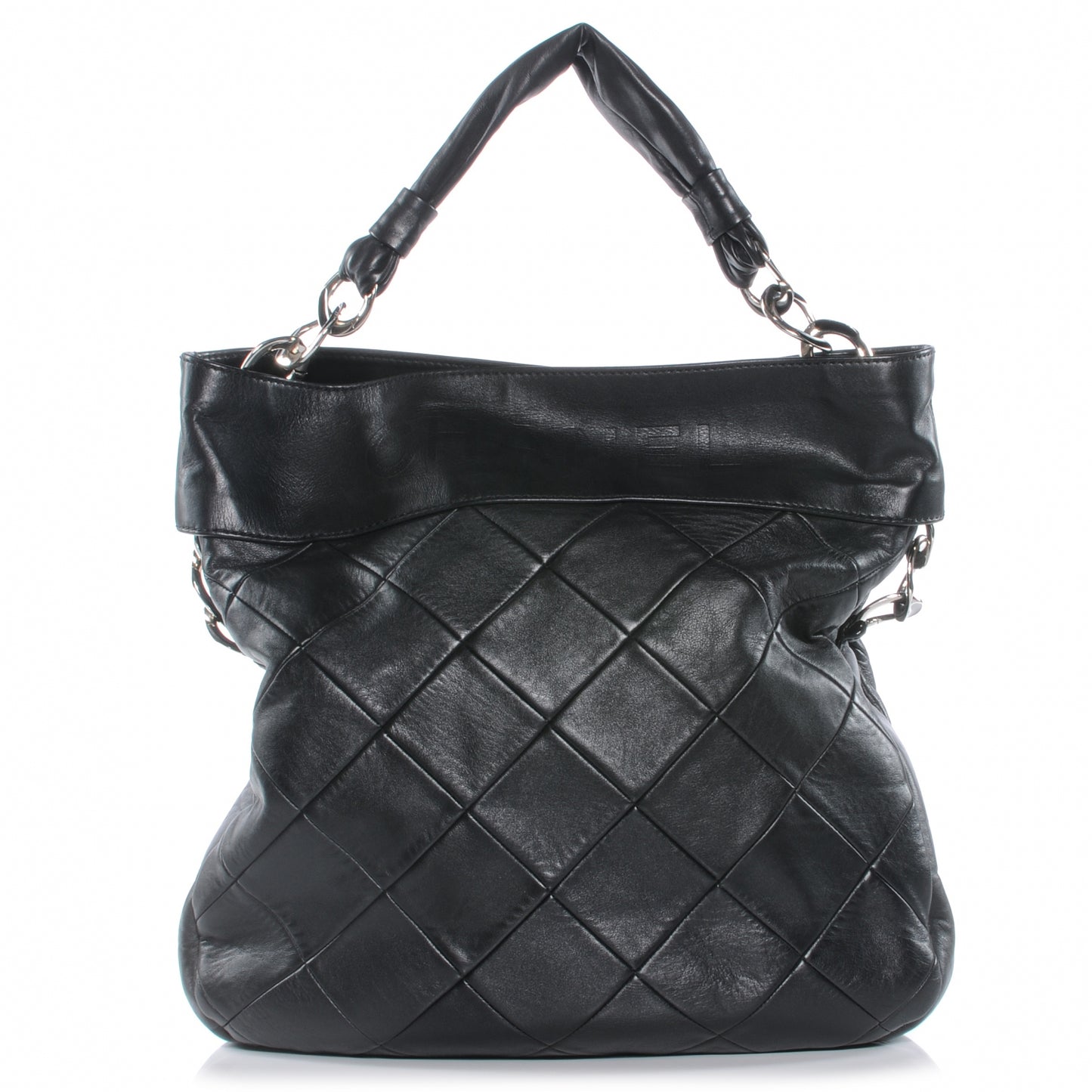 Calfskin Quilted Chain Hobo Black