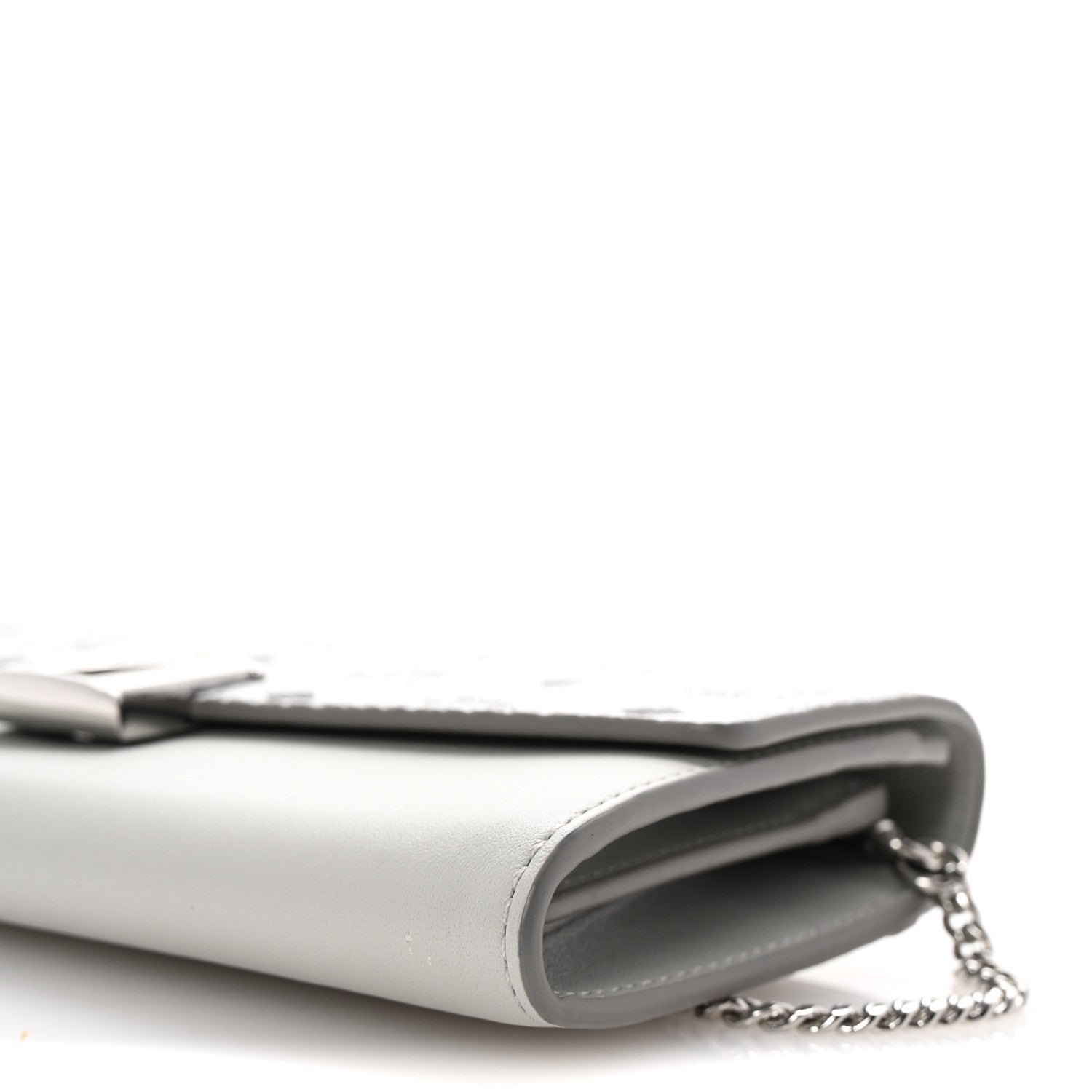 MCM Visetos Calfskin Large Mena Crossbody Wallet On Chain Grey