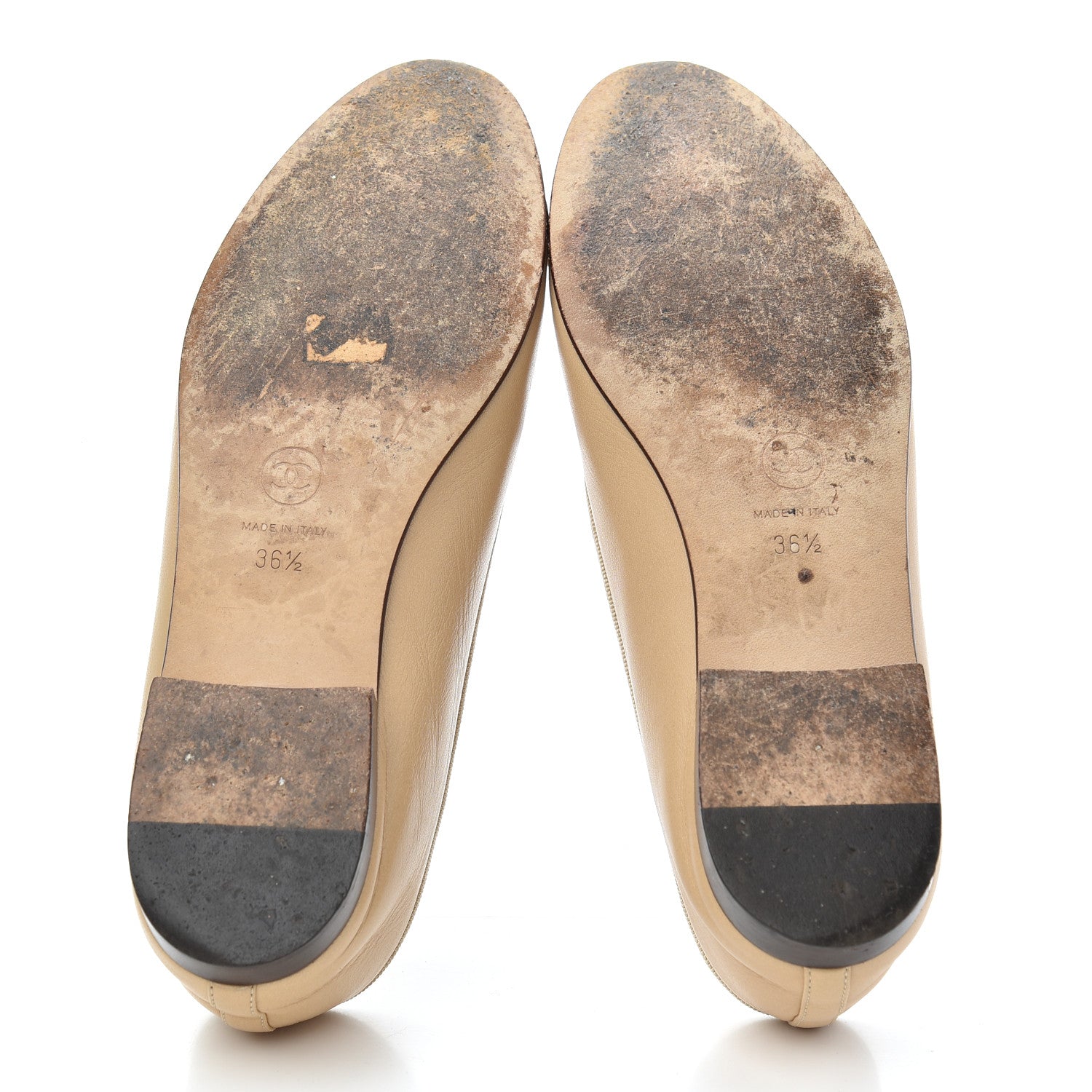 Chanel Lambskin Cap Toe CC Ballerina Flats 36.5 Beige Black 5 of 21