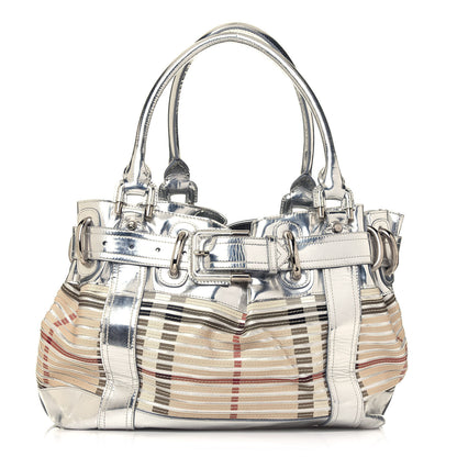 Burberry Metallic Patent House Check Sliced Beaton Tote Silver 1 of 19