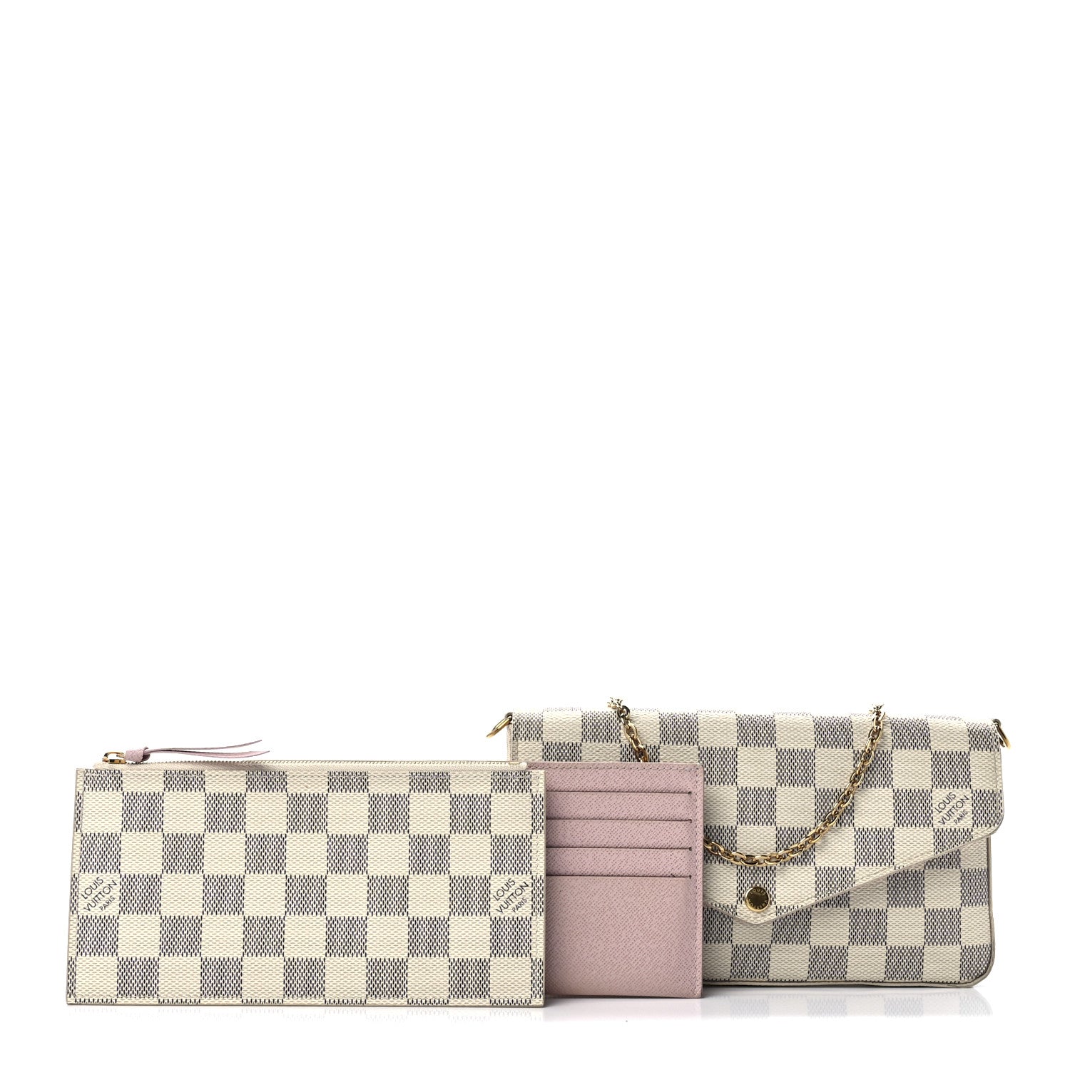 Louis Vuitton Damier Azur Pochette Felicie Chain Wallet Rose Ballerine 1 of 17