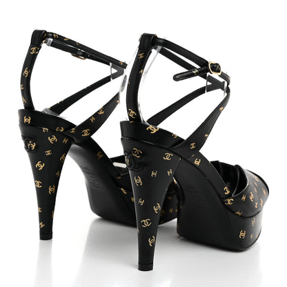 Chanel Printed Lambskin CC Platform Pumps 36.5 Black Gold 4 of 8