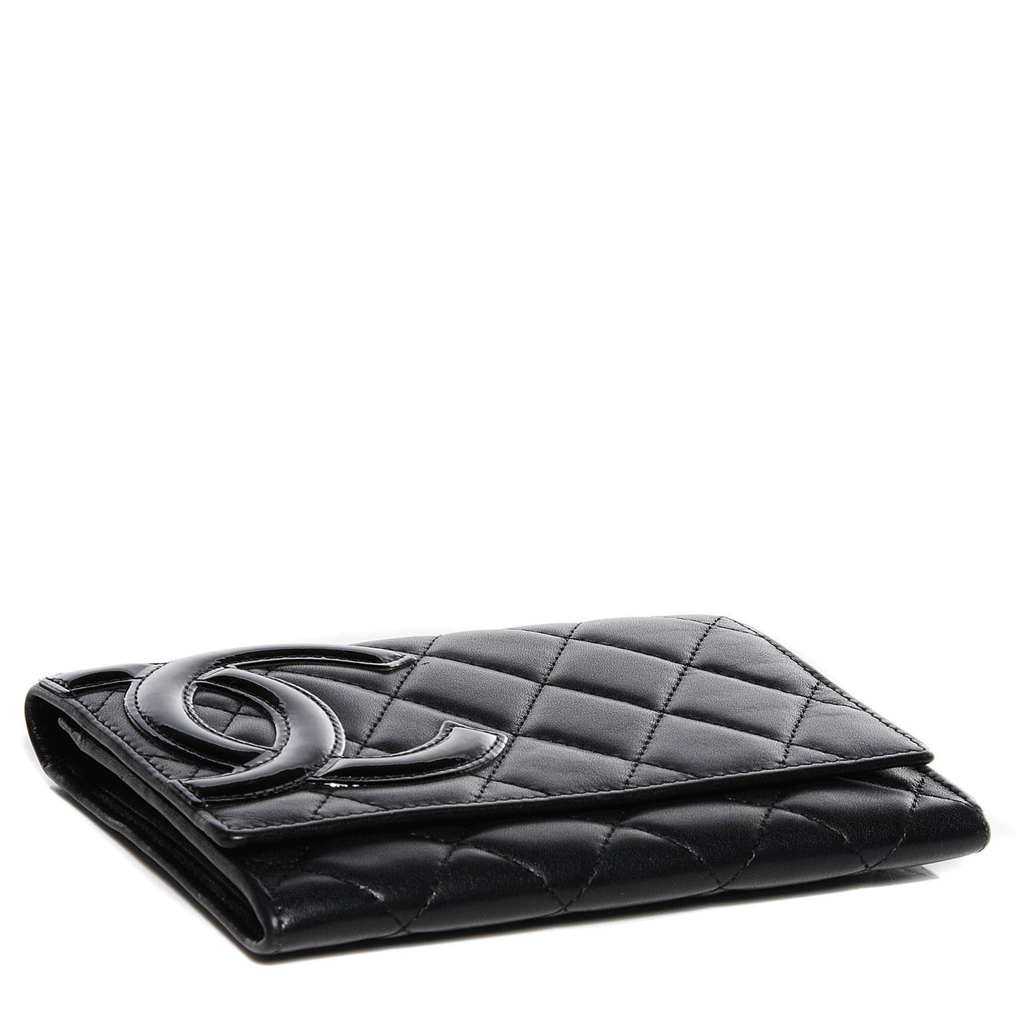 Calfskin Quilted Cambon Flap Wallet Black