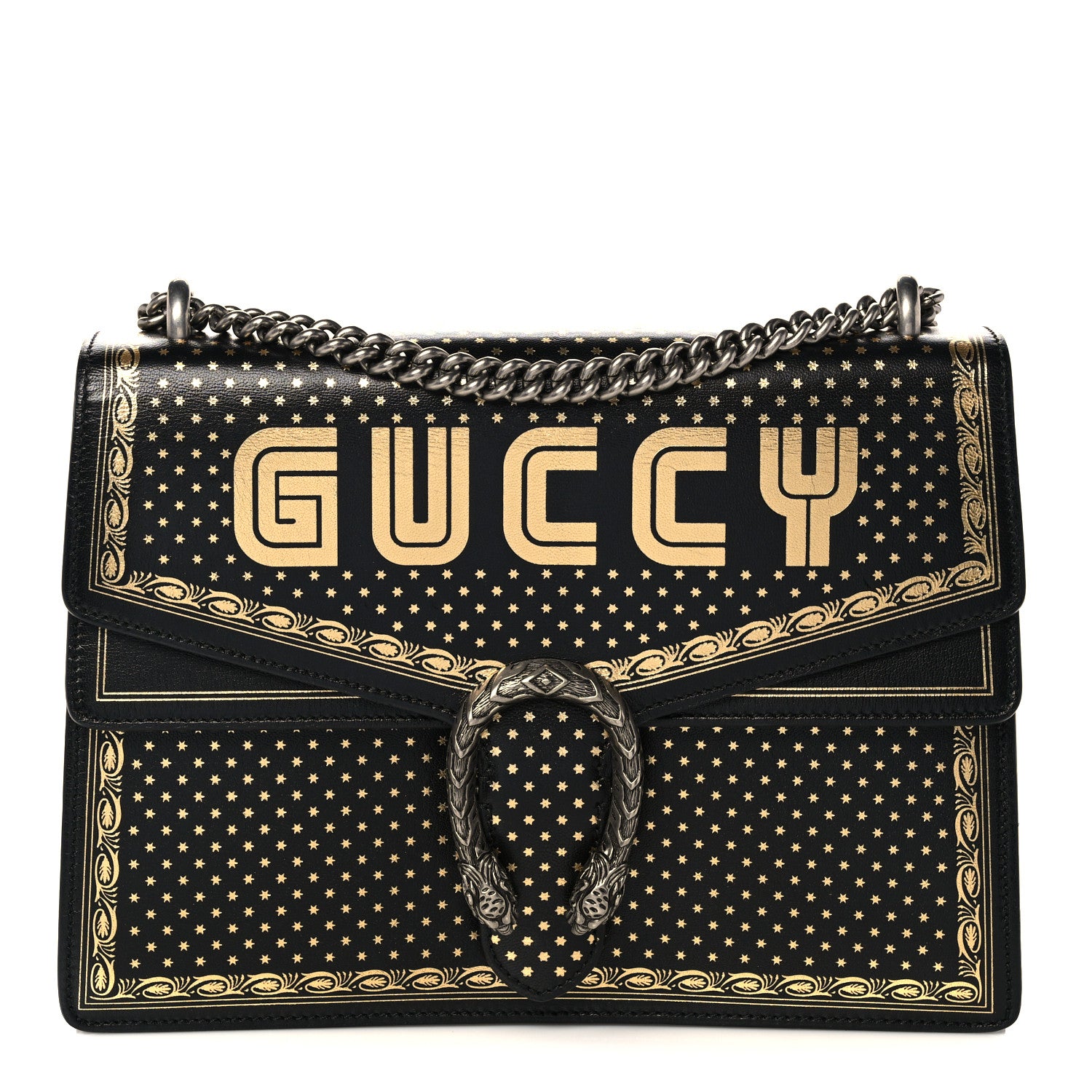 Gucci X SEGA Calfskin GUCCY Stars Medium Dionysus Shoulder Bag Black Gold 1 of 12