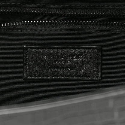 Saint Laurent Calfskin Crocodile Embossed Monogram Large Satchel Black 6 of 16